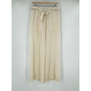Maria Cher Womens Ivory Chiffon Belted Wide Leg Dress Pants Sz 2